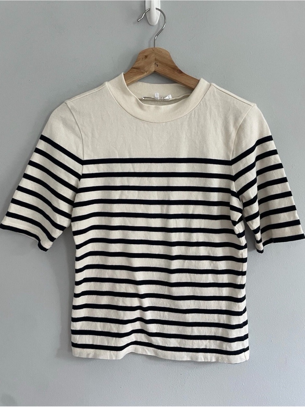 Frame Mariner Stripe Short Sleeve Sweater Black White Size S